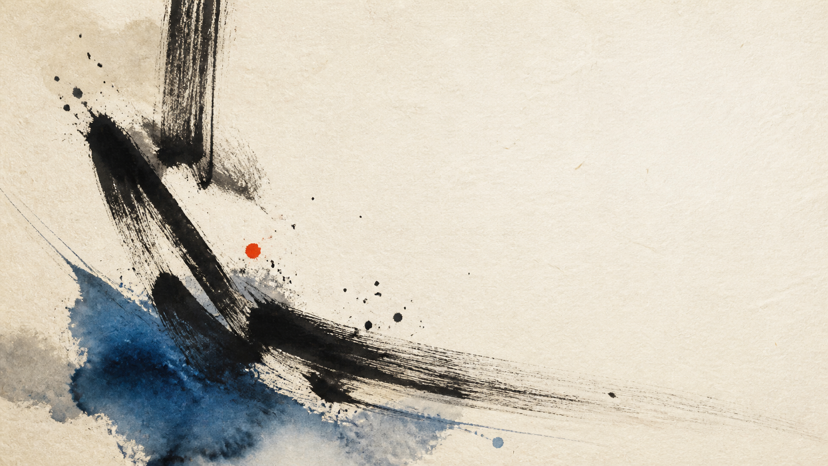 Abstract composition in black ink and ultramarine blue